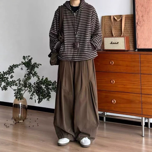 春秋日系复古条纹潮流连帽卫衣男