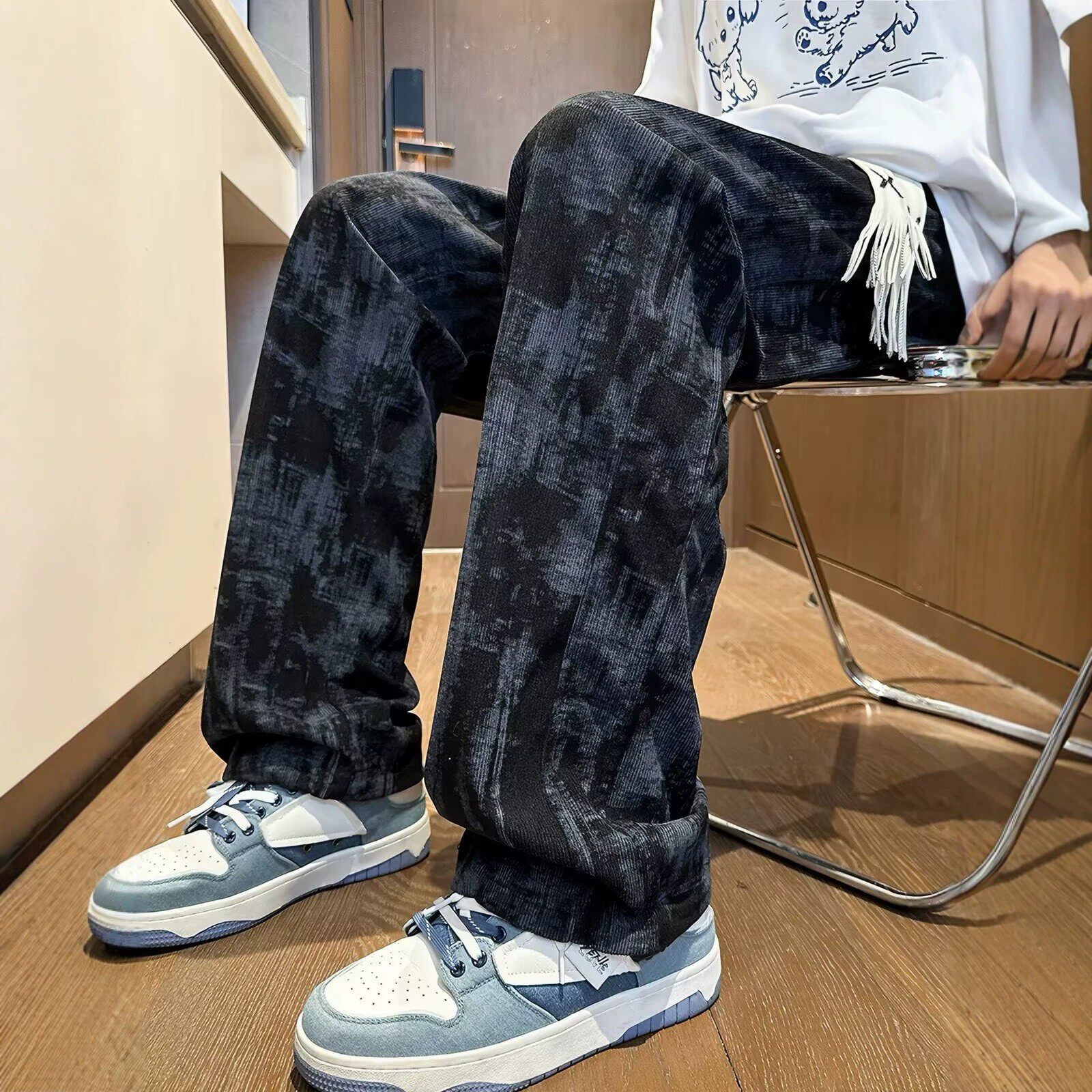男士扎染裤子美式宽松潮牌休闲裤图片