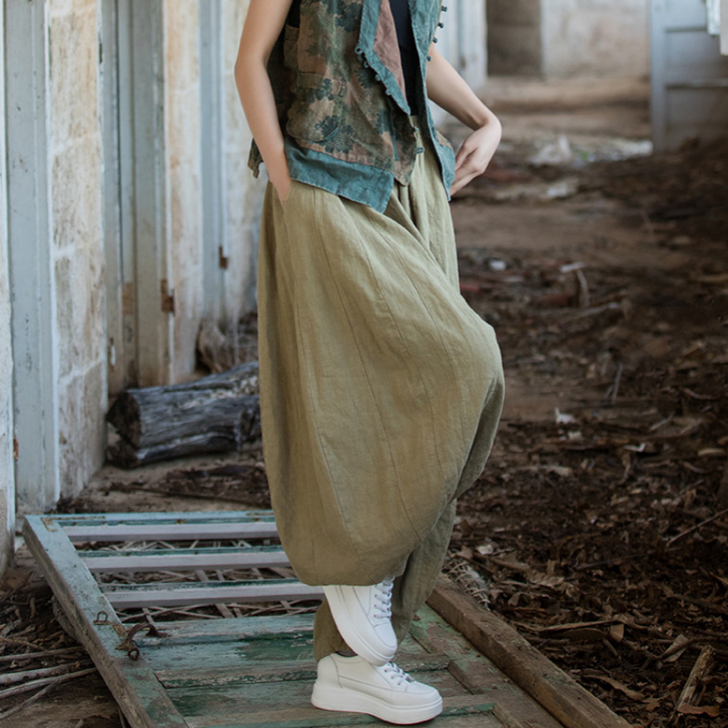 舒服禅意风阔腿裤又a又飒裤子痞雅大码束脚灯笼裤配什么上衣好看