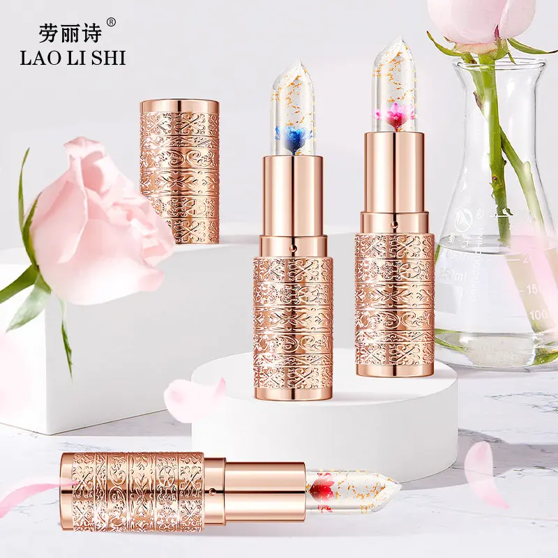 劳丽诗鲜花口红透明果冻变色金箔