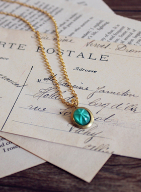 六芒星｜西德Vintage古董椭圆绿色莱茵石手工项链