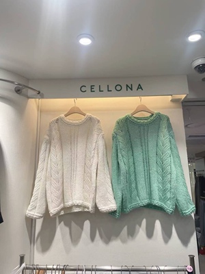 直邮 首尔印象韩代 25fw CELLONA薄荷绿圆领慵懒套头毛衣针织衫女