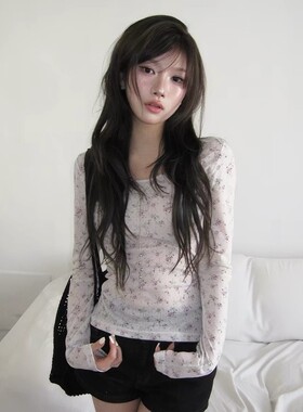 首尔印象韩代 26ss modimood同款碎花圆领修身显瘦打底衫长袖T恤