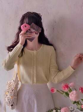 直邮 首尔印象韩代 26ss 韩里韩气温柔花边镂空长袖针织开衫女