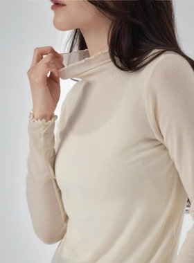 直邮 ZEST 25fw 韩国代购 温柔风木耳边立领薄款打底衫长袖T恤女