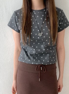 直邮 首尔印象韩代 26ss 甜美少女风星星图案圆领短袖上衣T恤