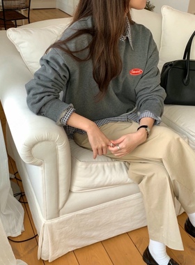 直邮 VOLANT 25fw 学院风减龄小标圆领短款套头卫衣女秋季新款