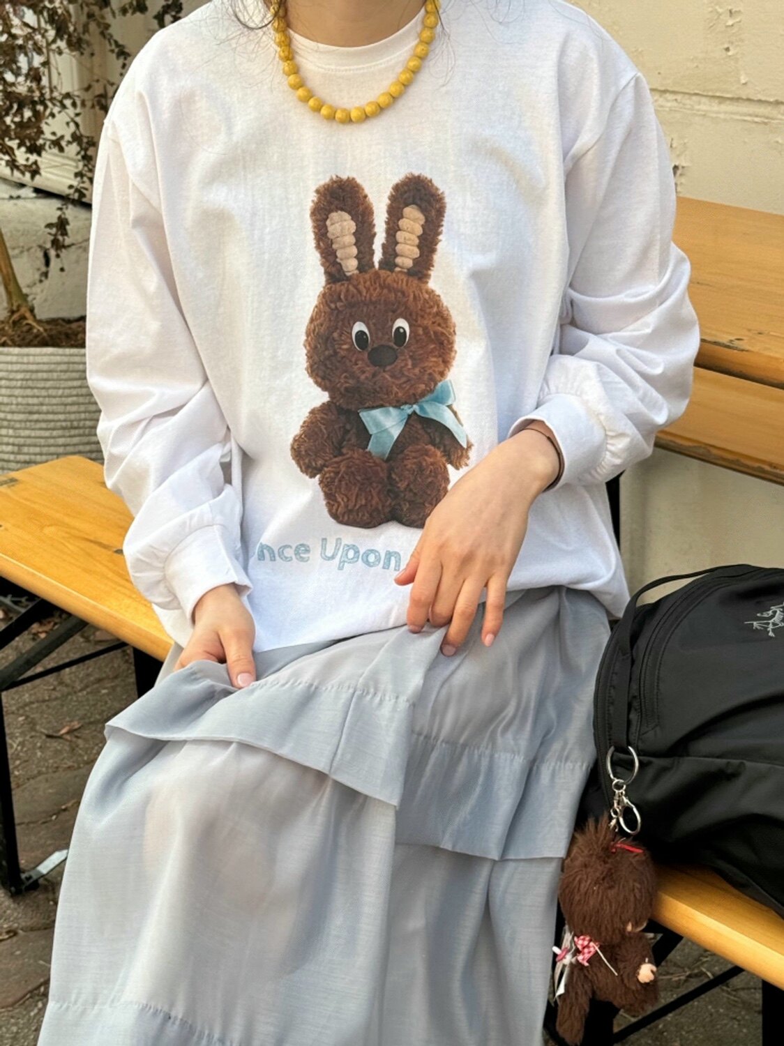 包邮 首尔印象韩代 26ss 可爱卡通小兔圆领棉质宽松长袖T恤上衣女