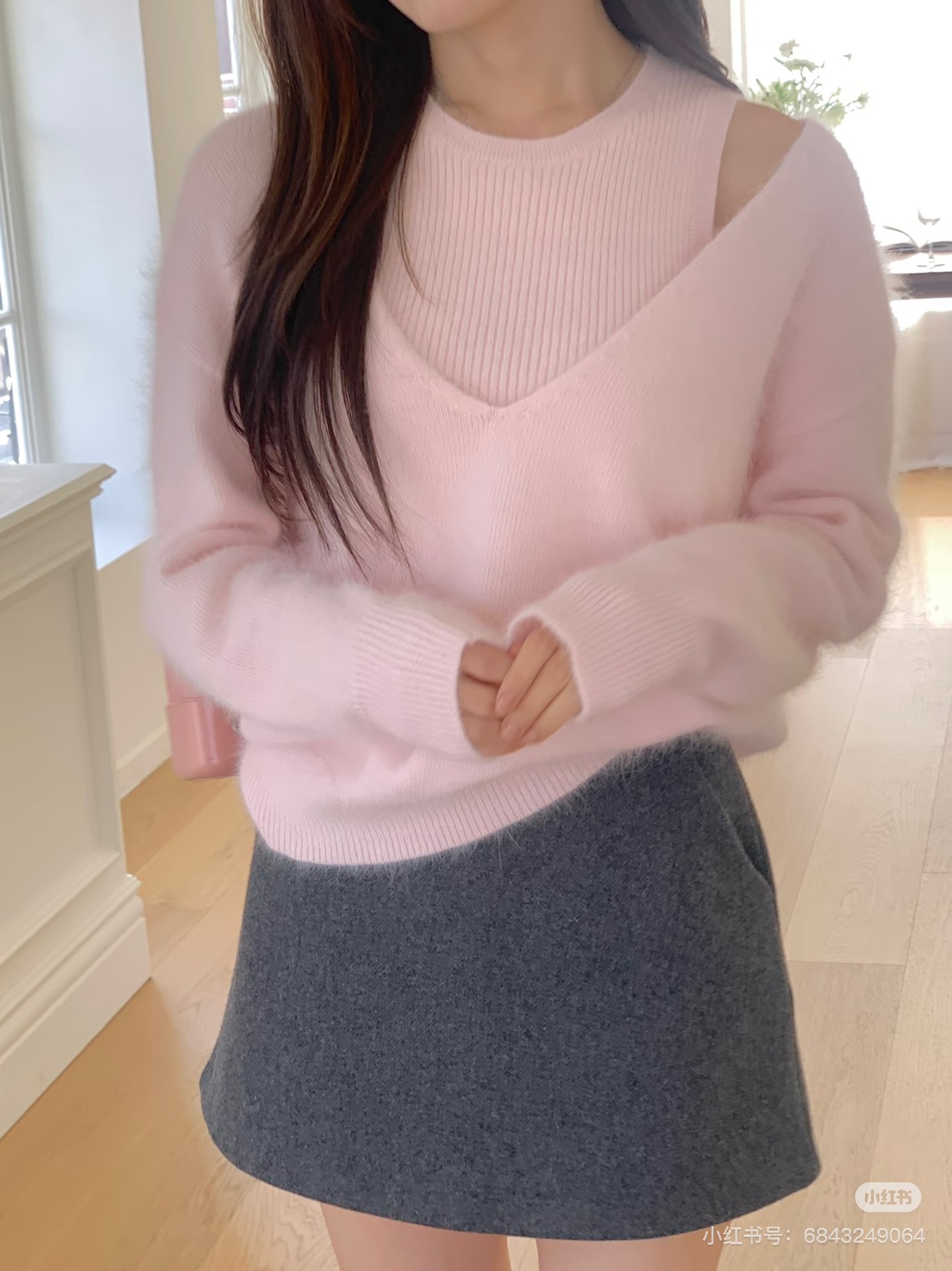 直邮 if you 25fw 氛围感温柔粉色背心+针织衫两件羊毛上衣秋冬