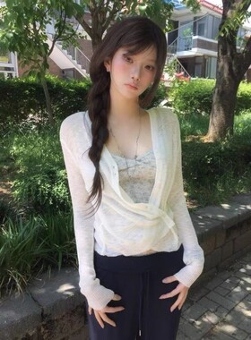 首尔印象韩代 26ss modimood同款薄款侧边系扣V领防晒针织开衫女