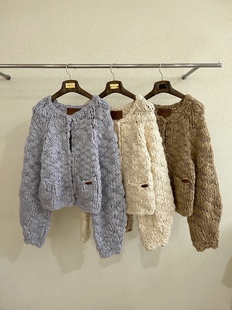 韩系小姐姐粗棒针口袋慵懒针织开衫 EMPTY 外套女 东大门代购 直邮