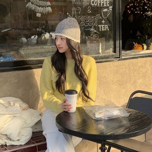 直邮 东大门代购 温柔糖果色圆领宽松毛衣针织衫女秋冬新款