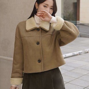 包邮 首尔印象韩代 25fw 高级感正反两穿麂皮绒羊羔绒短外套女