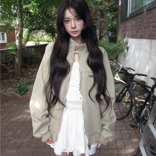 modimood同款 首尔印象韩代 26fw 东大门酷帅立领拉链工装外套女