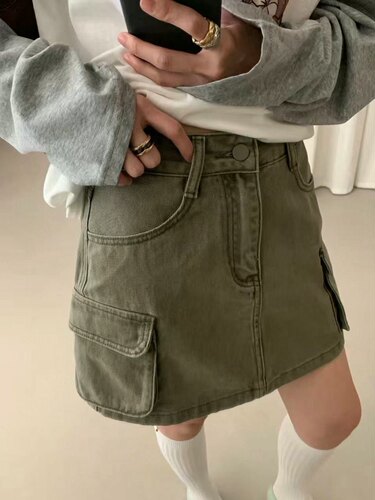 直邮 首尔印象韩代 26ss cellona复古工装风大口袋A字半身短裙