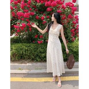 Milkcocoa官网代购 25夏季新款 法式田园风荷叶边碎花长裙连衣裙