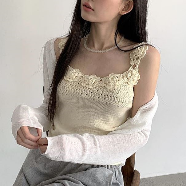 包邮 首尔印象韩代25夏季新款 东大门beginning编织花朵针织吊带