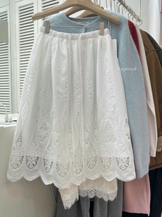 直邮 首尔印象韩代 25fw peppersalt温柔镂空提花松紧腰A字半身裙