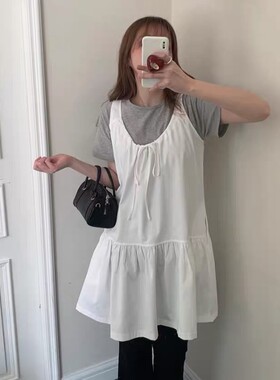 直邮 首尔印象韩代 26ss 盐系冷淡风系带系带康康褶无袖连衣裙