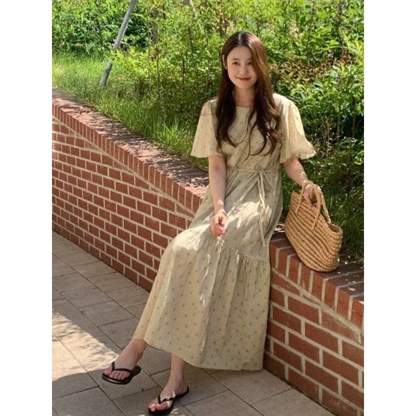 韩国东大门代购 stylelounge正品 田园风亲肤碎花宽松长款连衣裙图片