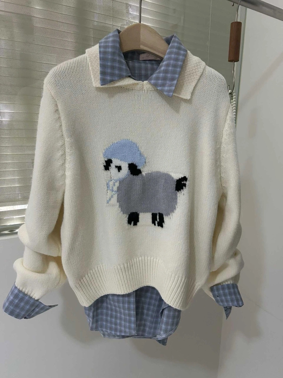 直邮 lakerr正品 25fw 首尔印象韩代可爱小绵羊印花翻领套头毛衣