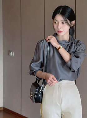 ins博主同款 首尔印象韩代 26fw 韩系飘带蝴蝶结衬衫立领温柔上衣
