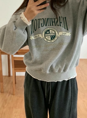 直邮 东大门代购 UNCOVER美式复古字母宽松圆领加绒卫衣女秋冬新