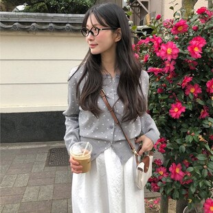 直邮 首尔印象韩代 26SS 复古波点清新显瘦针织开衫毛衣女