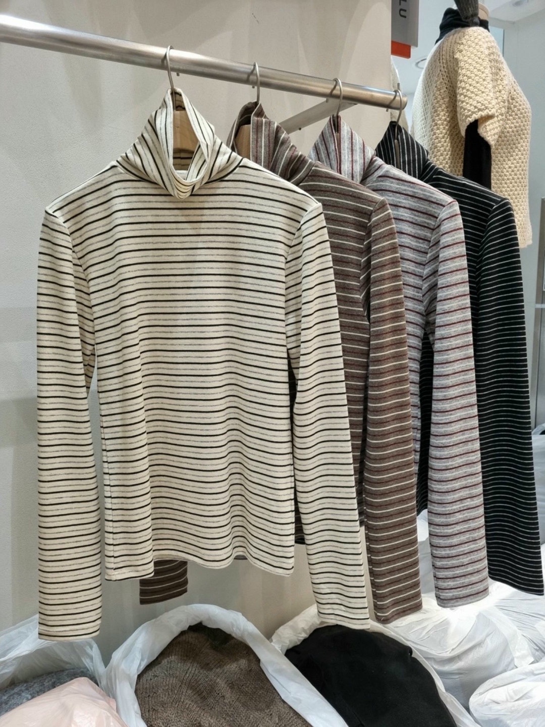 直邮 东大门代购 25fw ALLU 简约高领条纹修身打底长袖T恤女秋冬