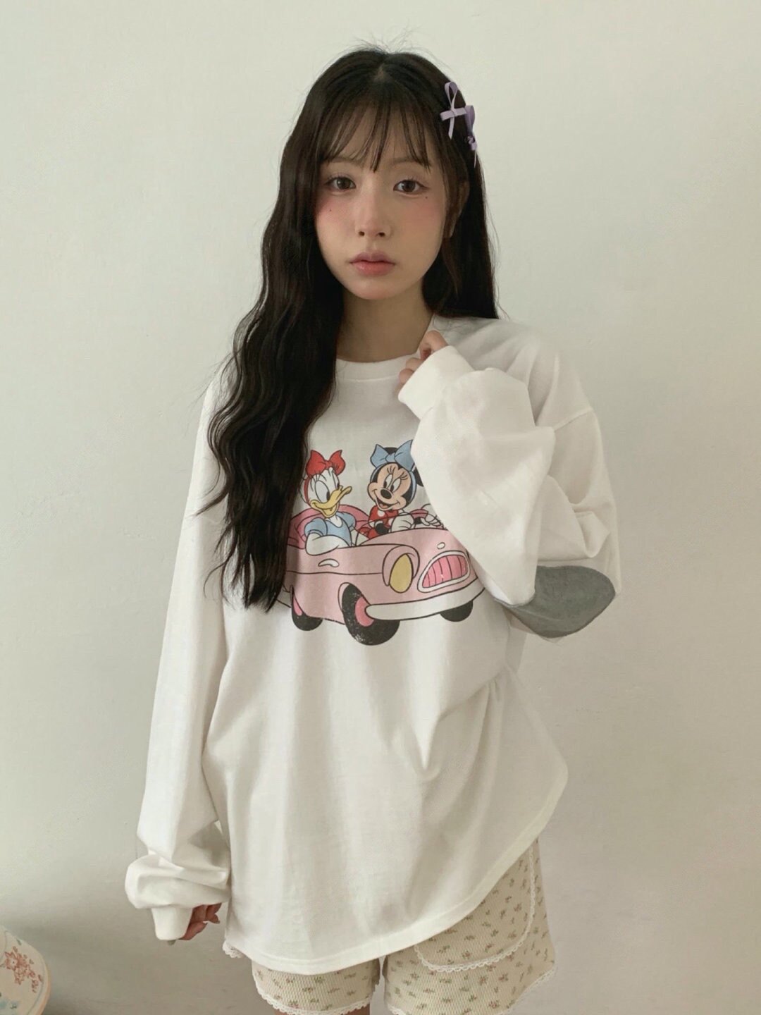 rami-j 26SS 东大门代购 少女风减龄卡通米奇补丁宽松长袖T恤早春