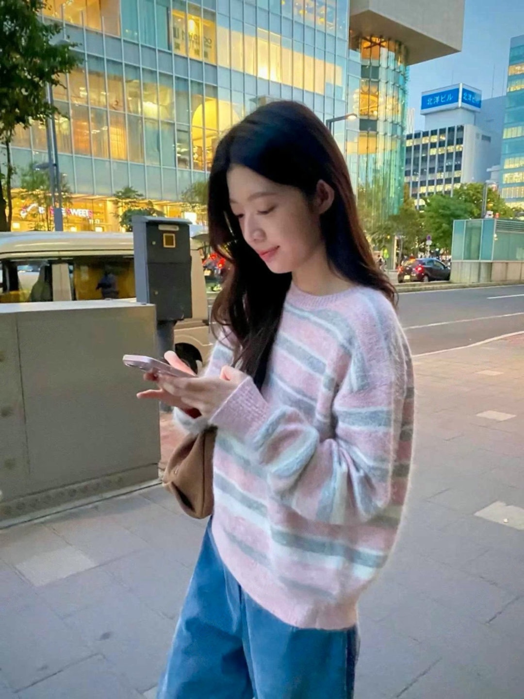 直邮 东大门代购 mercy温柔撞色条纹圆领套头毛衣针织衫女秋冬新