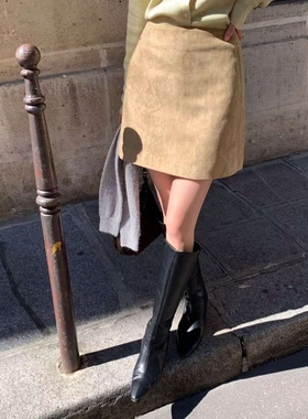 直邮 首尔印象韩代 25fw CELLONA 复古高腰裘皮绒显瘦A字半身裙