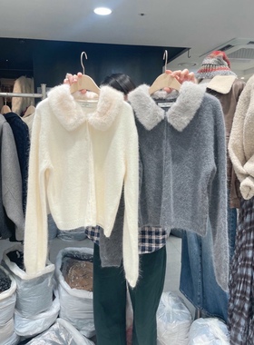 直邮 首尔印象韩代 25fw CELLONA环保皮草毛领针织外套女秋冬新款