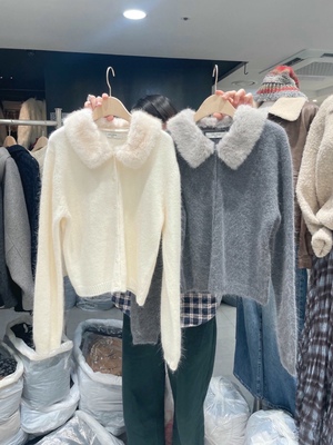 直邮 首尔印象韩代 25fw CELLONA环保皮草毛领针织外套女秋冬新款