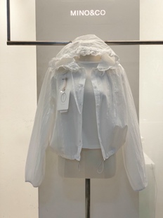 包邮 首尔印象韩代 26ss 清纯少女风白色镂空花边连帽衬衫防晒衫