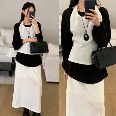 直邮 首尔印象韩代 26ss 日常通勤风系带挂脖吊带半身长裙套装女