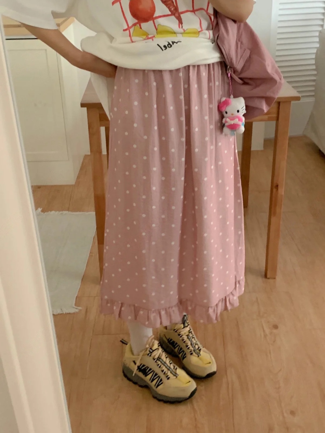 直邮 首尔印象 25夏季新款 appear 复古波点木耳边半身裙中长裙