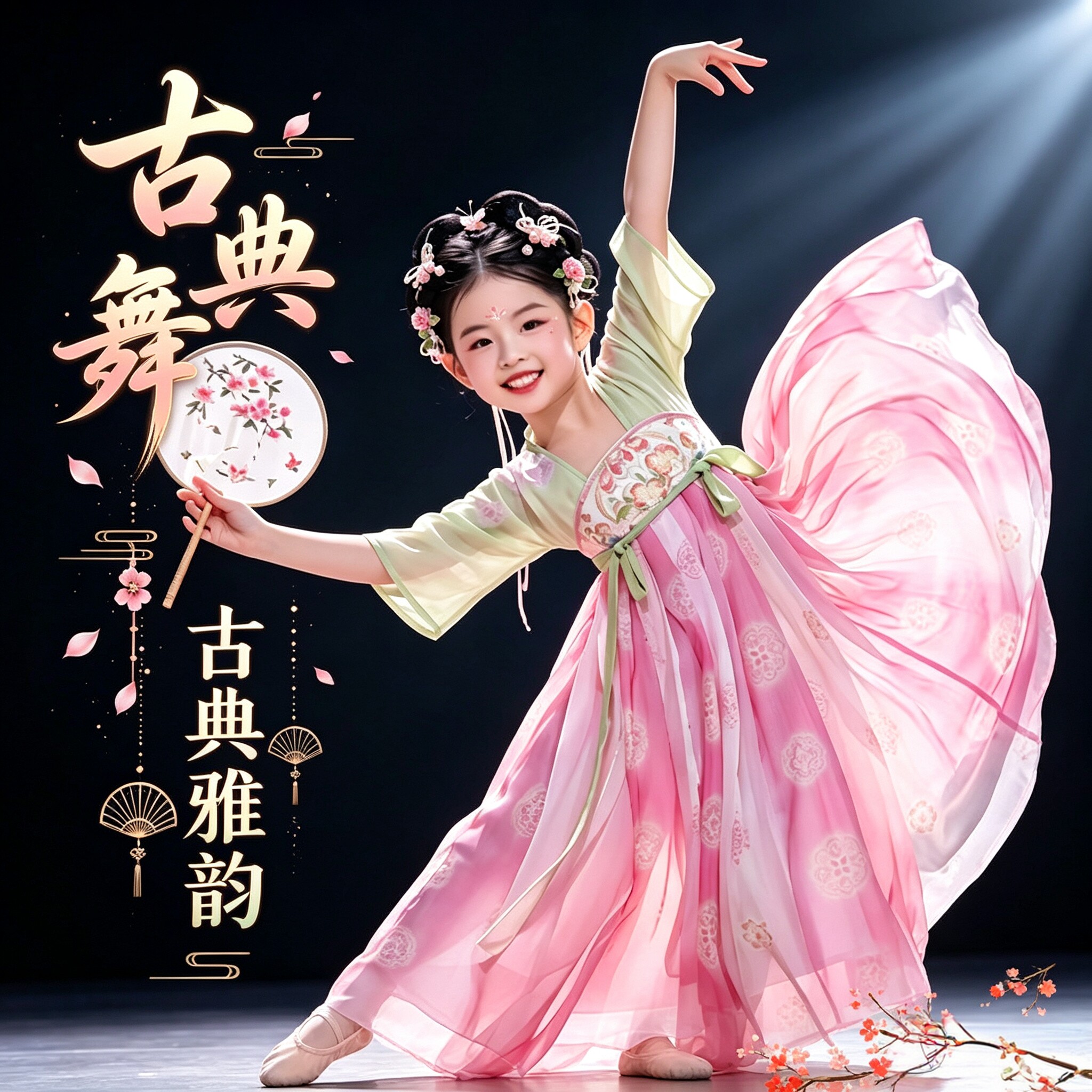 女童古典舞汉服演出服粉色超仙