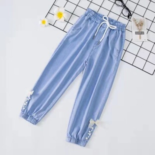 女童夏季 宽松休闲中大童防蚊裤 薄款 儿童牛仔裤 子潮 2022新款 防蚊裤