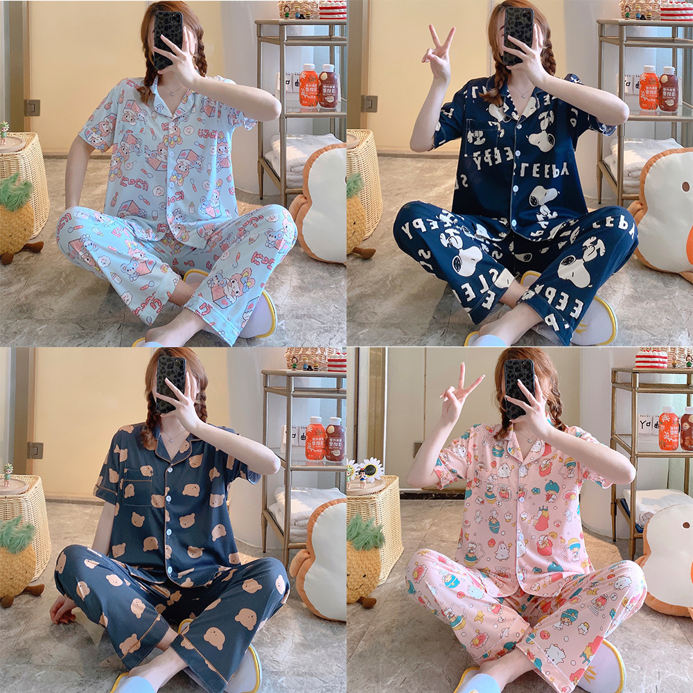 睡衣女夏季开衫短袖纯棉甜美外贸网红母亲长裤家居服春秋两件套装,女士内衣/男士内衣/家居服,睡衣/家居服套装,淘宝优惠券,粉丝福利购,淘宝优惠卷