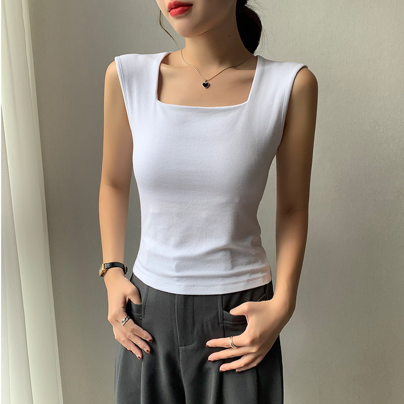 螺纹方领背心内搭美背外穿上衣