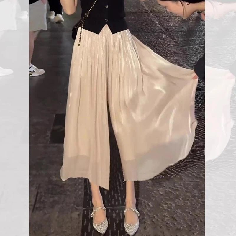 冰丝阔腿裤女2026年春秋新款七分高腰夏季薄款小个子仙女白色裙裤