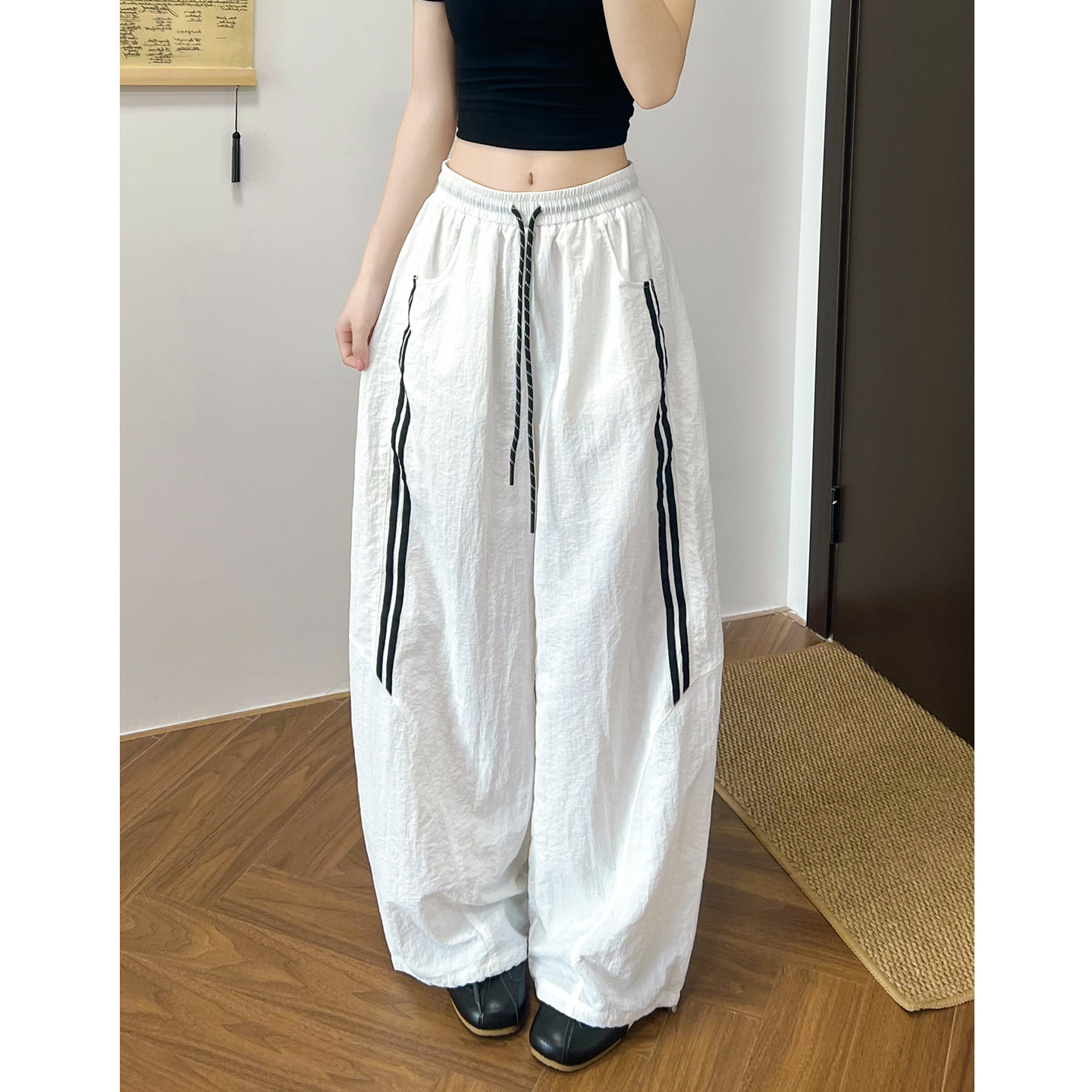 美式复古运动风速干冲锋裤设计感休闲裤女宽松慵懒松弛防晒裤子夏