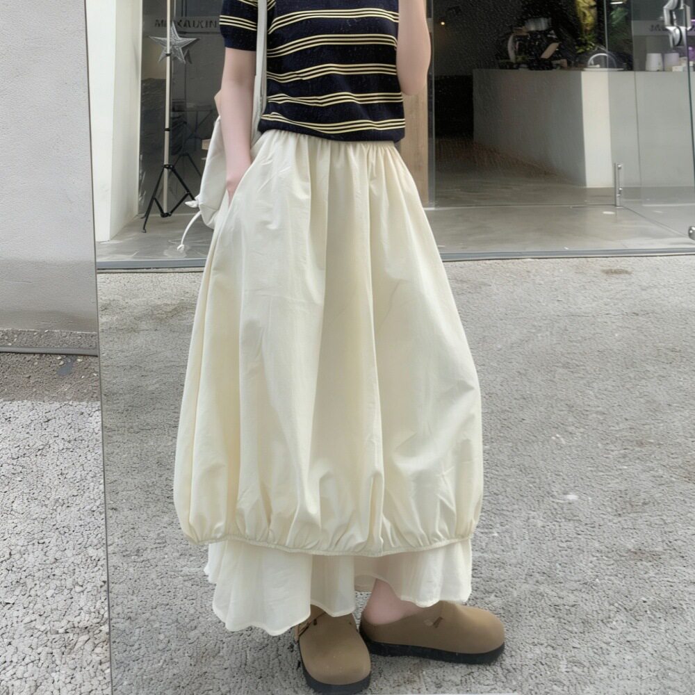话里高腰花苞裙遮肉显瘦2026春季新款甜美简约百搭半身裙女
