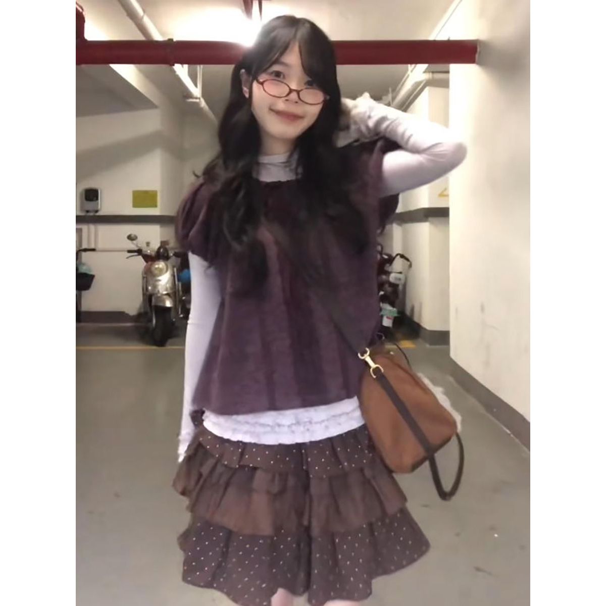霍里德地图 “雾紫涟漪”开春复古半高领蕾丝花边长袖针织打底衫