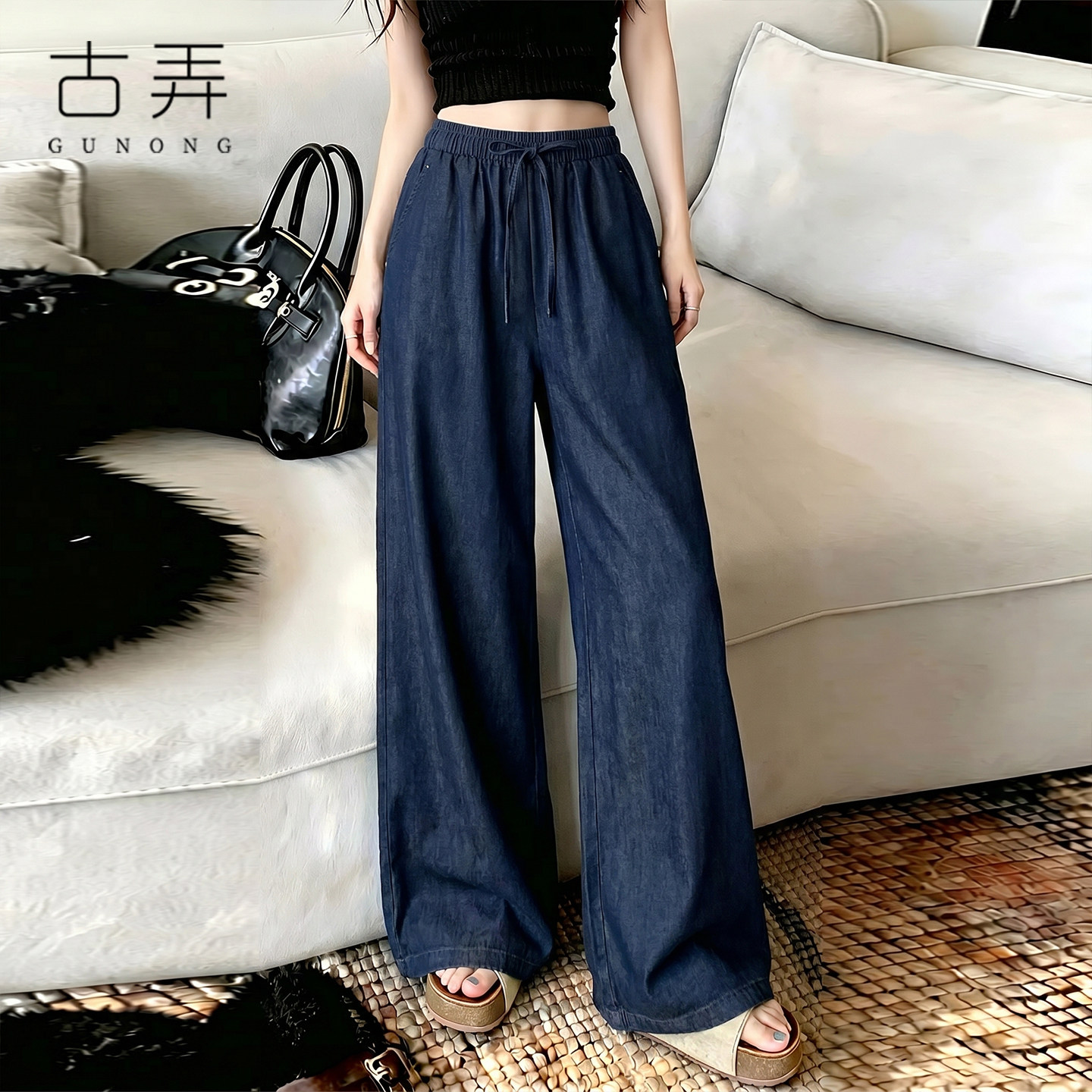 高级100%纯亚麻阔腿裤女裤子2026高腰宽松麻料透气抗皱显瘦休闲裤