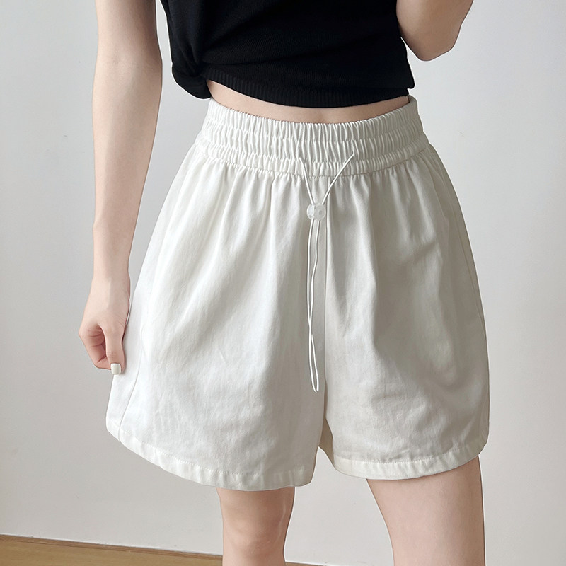 白色棉麻短裤女夏外穿全棉运动阔腿中裤小个子休闲宽松牛仔五分裤