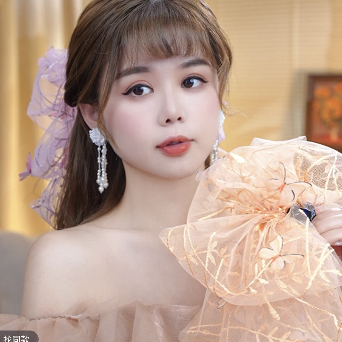 花样年华马尾夹网纱蝴蝶发夹优雅流苏设计抓夹氛围感刺绣百搭发饰