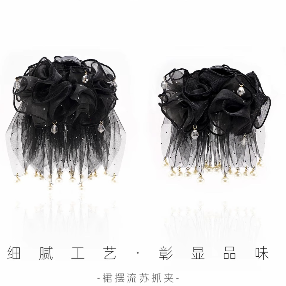 流苏珠珠百搭鲨鱼夹氛围感轻奢质感手工优雅高级感抓夹小众发饰女