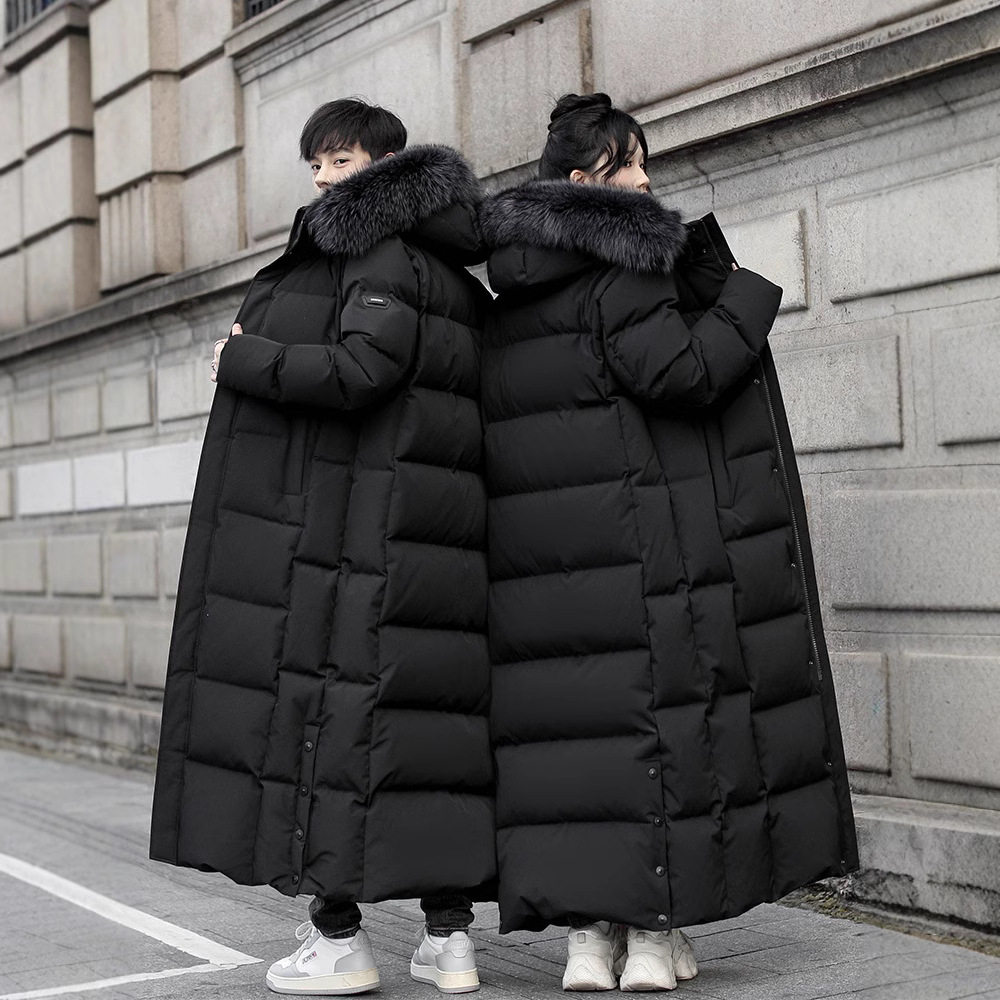 进口鹅绒羽绒服超长款过膝新款加厚连帽大码男女同款户外极寒外套